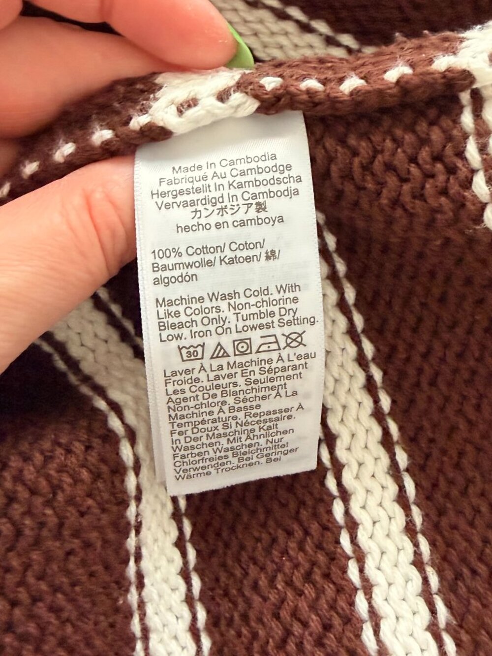 J Crew 2025 Rollneck Sweater Brown White Stripe Striped 100% Cotton Size L - Picture 6 of 6